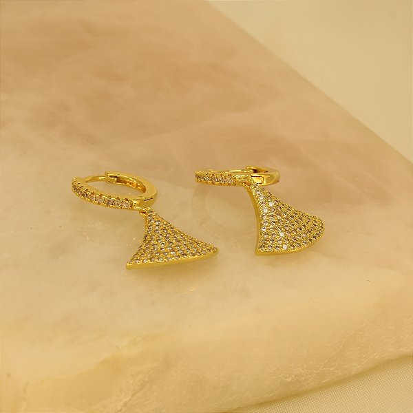 Brinco Argola Cravejado Folheado a Ouro 18k