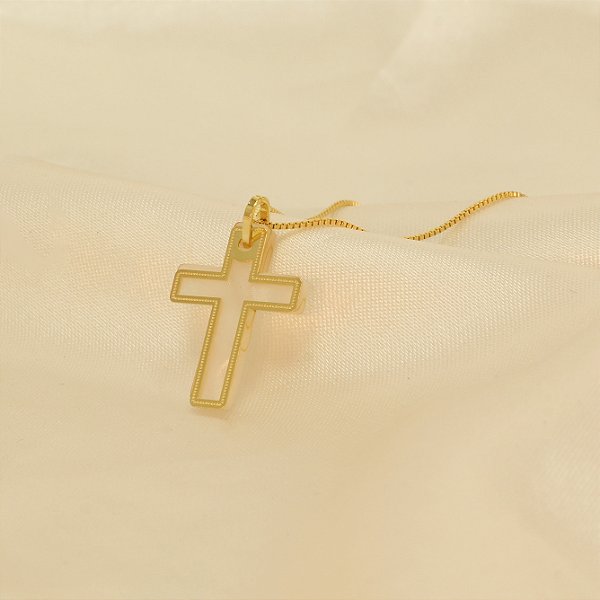 Gargantilha de Cruz Banhado a Ouro 18k