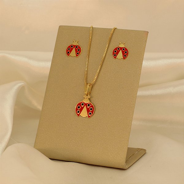 Conjunto de Joaninha Folheado a Ouro 18k