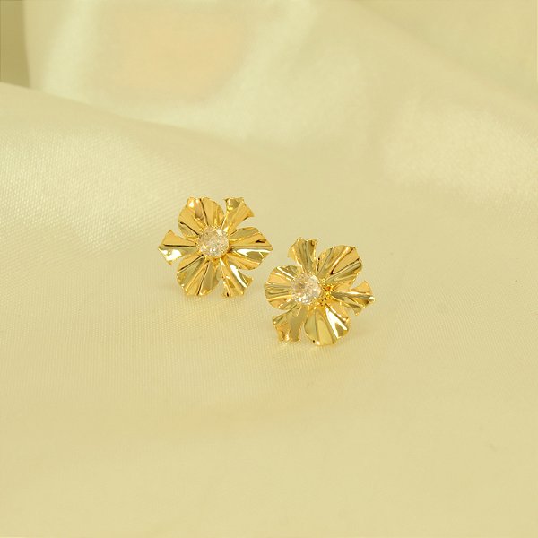 Brinco Flor com Zircônia Folheado a Ouro 18k