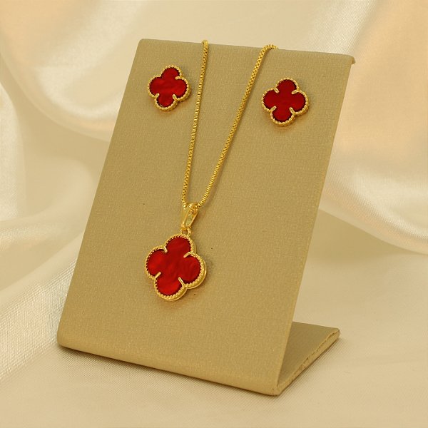 Conjunto Trevo Folheado a Ouro 18k
