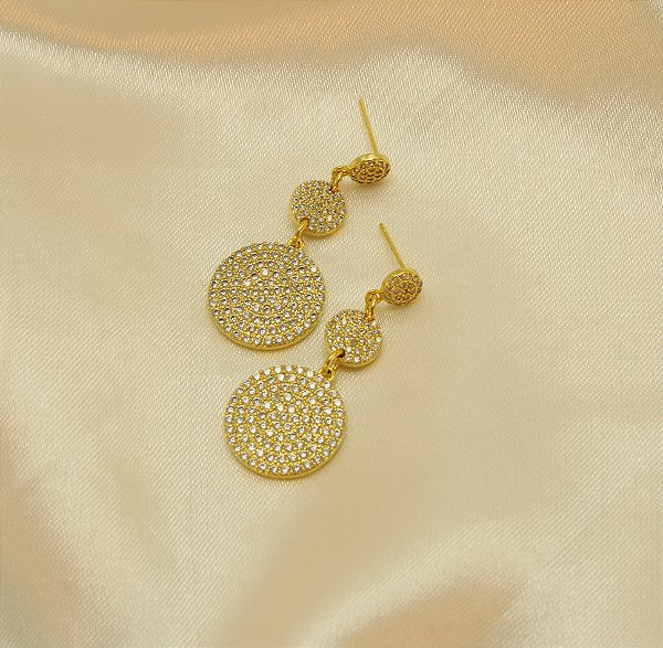 Brinco com Design Cravejado Folheado a Ouro 18k