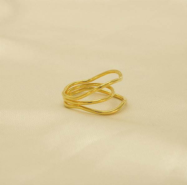Anel Aro Triplo Ondulado Folheado a Ouro 18k