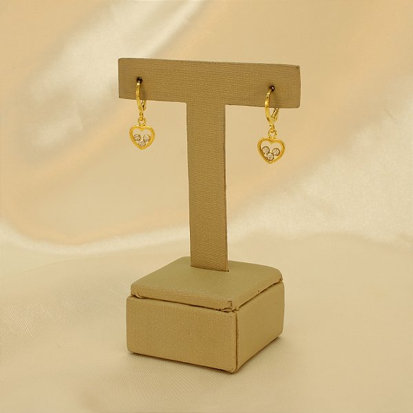 Brinco Argola de Coração com Zircônia Folheado a Ouro 18k