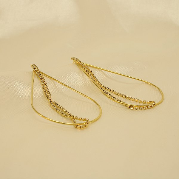 Brinco com Aro Vazado e Fios Folheado a Ouro 18k