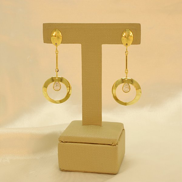 Brinco Vazado com Zircônia Cristal Folheado a Ouro 18k