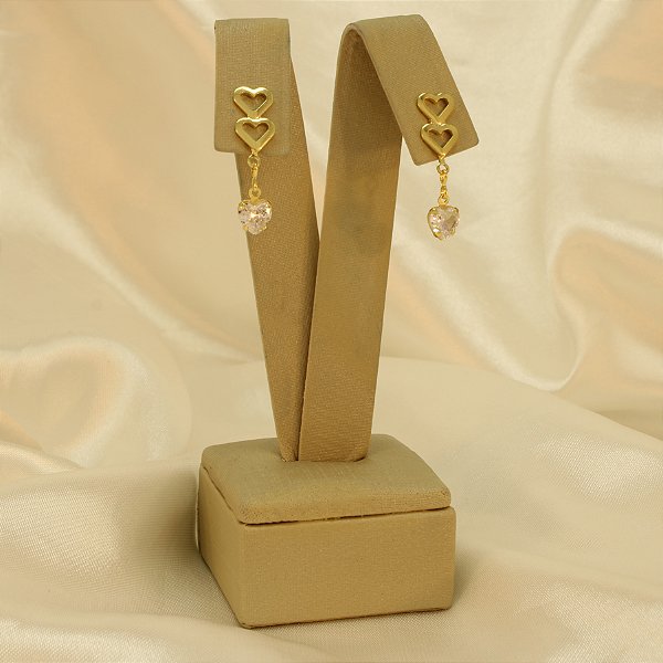 Brinco de Coração com Zircônia Folheado a Ouro 18k