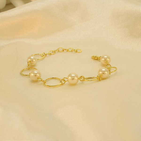 Pulseira com Pérolas Folheado a Ouro 18k