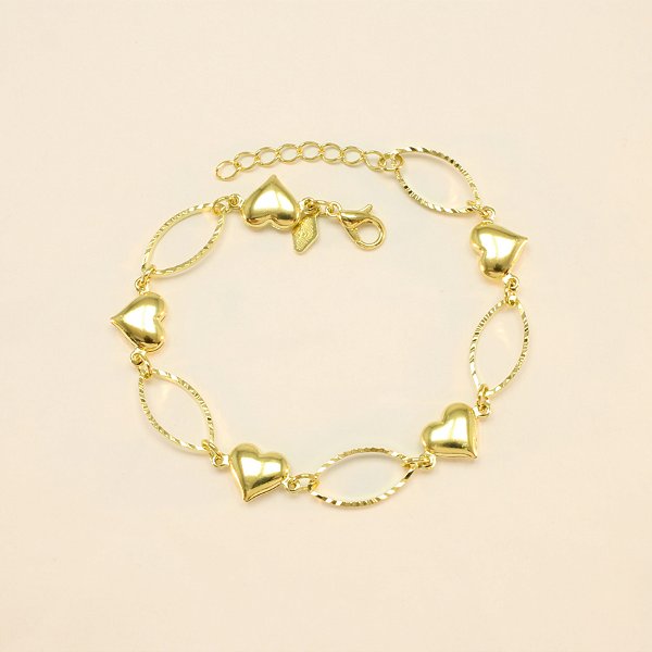 Pulseira com Design de Corações Folheado a Ouro 18k