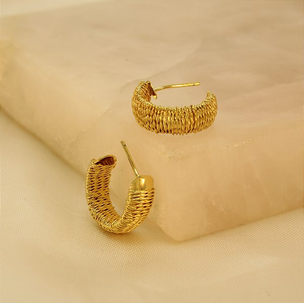 Brinco Argola Trabalhado Folheado a Ouro 18k