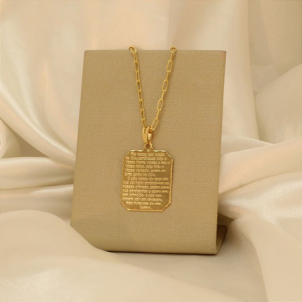 Gargantilha com Oração Pai Nosso Folheado a Ouro 18k