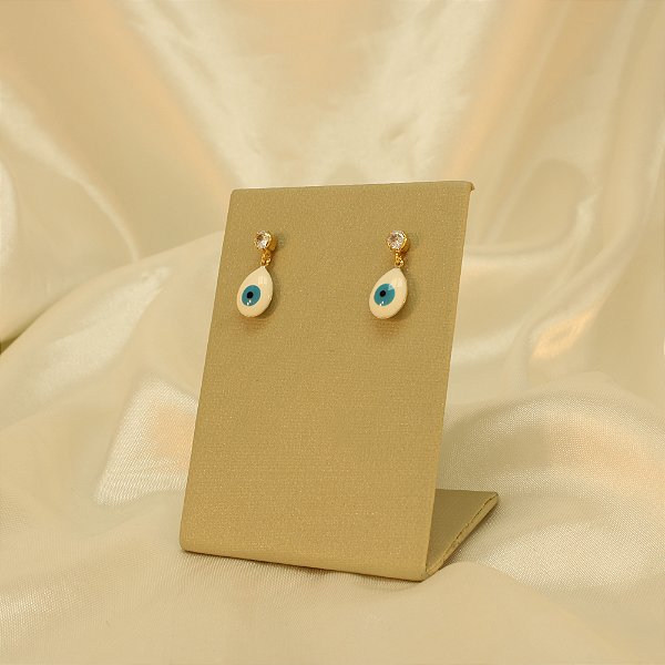 Brinco Olho Grego com Zircônia Banhado a Ouro 18k