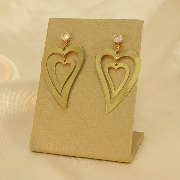 Brinco Coração Vazado com Zircônia Banhado a Ouro 18k
