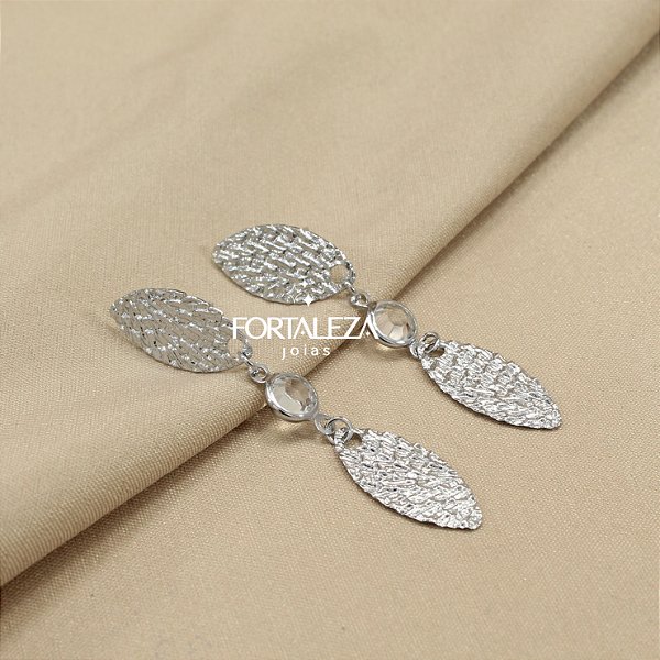 Brinco Craquelado com Zircônia Cristal Banhado a Ouro Branco