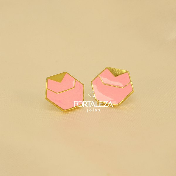 Brinco Geométrico com Resina Banhado a Ouro 18k