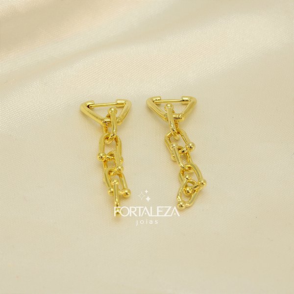 Brinco Argola Dois em Um com Elos Banhado a Ouro 18k