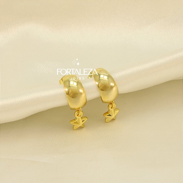 Brinco Argola com Estrelinha Banhado a Ouro 18k