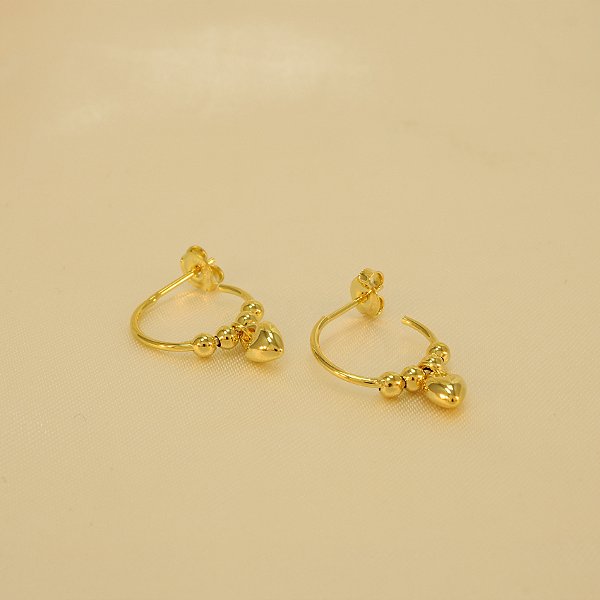 Brinco Argola de Bolinhas e Coração Banhado a Ouro 18k