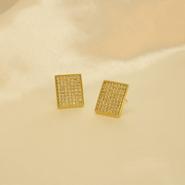 Brinco Quadrado Médio Cravejado em Zircônia Banhado a Ouro 18k
