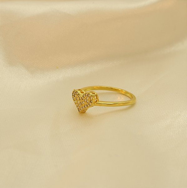 Anel de Coração Cravejado Banhado a Ouro 18k