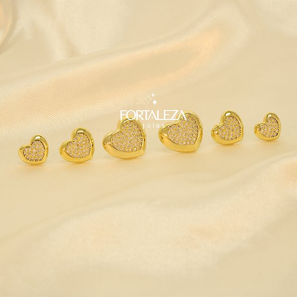 Brinco em Trio de Coração Cravejado Banhado a Ouro 18k