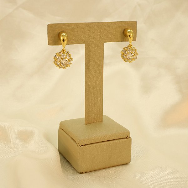 Brinco Cravejado em Zircônia Cristal Banhado a Ouro 18k