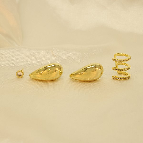 Brinco Gota Kit Banhado a Ouro 18k