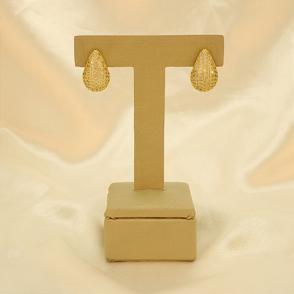 Brinco Gota Cravejado com Zircônias Banhado a Ouro 18k