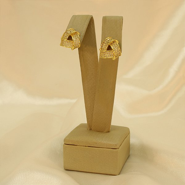 Brinco Nó Cravejado Banhado a Ouro 18k
