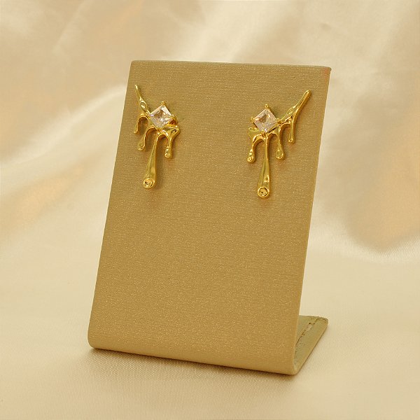Brinco Design Derretido com Zircônia Banhado a Ouro 18k