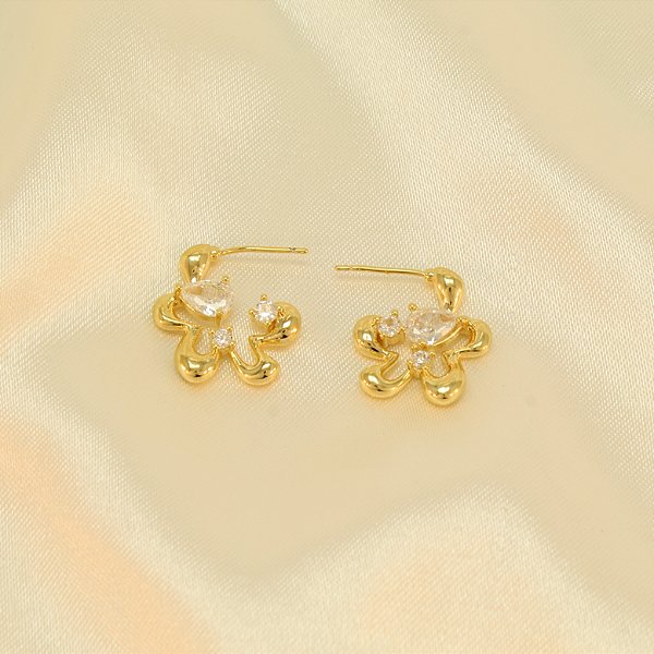 Brinco com Design de Flor e Zircônia Banhado a Ouro 18k