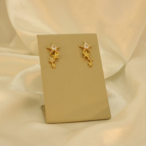 Brinco com Estrelas em Zircônia Cristal Banhado a Ouro 18k