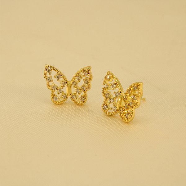 Brinco de Borboleta Cravejado em Zircônia Banhado a Ouro 18k