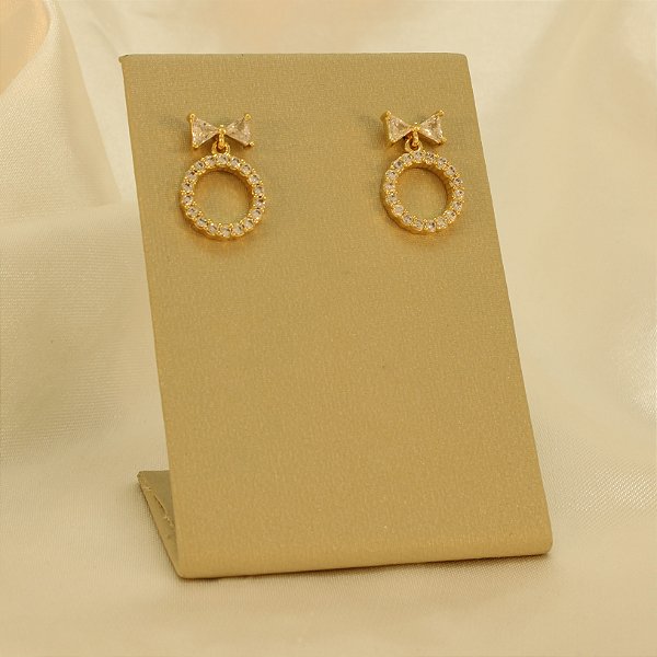 Brinco de Laço Cravejado Banhado a Ouro 18k