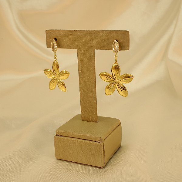 Brinco de Flor com Detalhe em Zircônia Banhado a Ouro 18k
