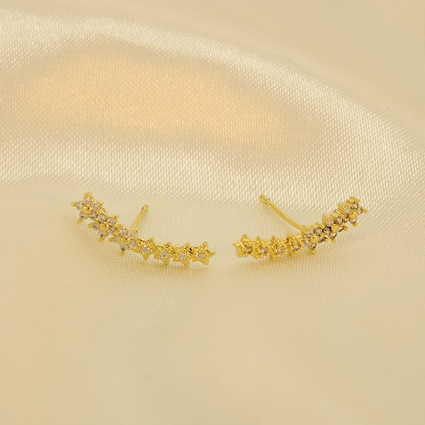 Brinco Ear Cuff Cravejado em Zircônia Banhado a Ouro 18k