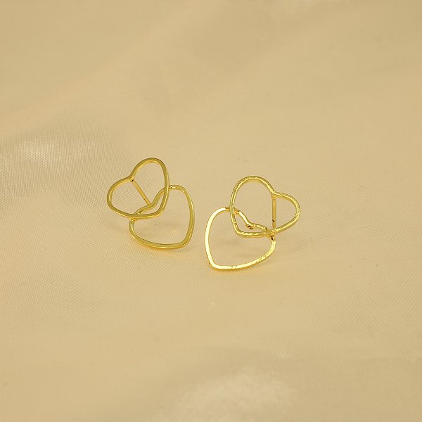 Brinco de Corações Vazados Banhado a Ouro 18k