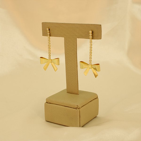 Brinco de Laço com Fio Cravejado Banhado a Ouro 18k