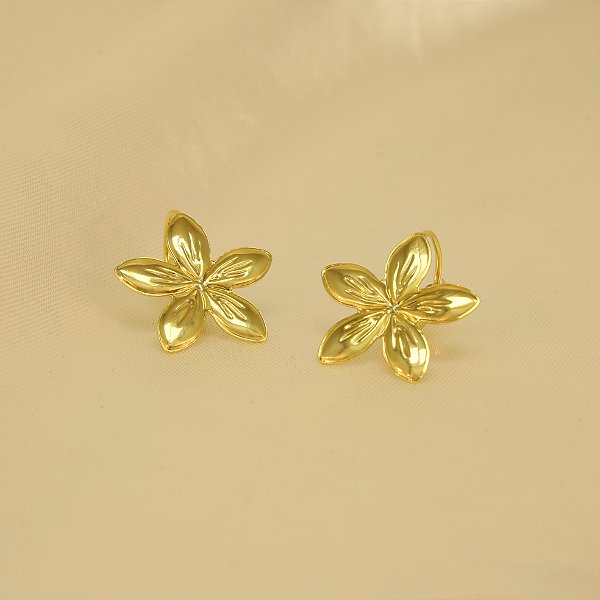 Brinco de Flor Fecho Italiano Banhado a Ouro 18k