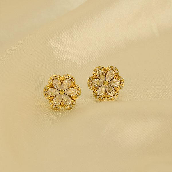 Brinco de Flor Cravejado Banhado a Ouro 18k