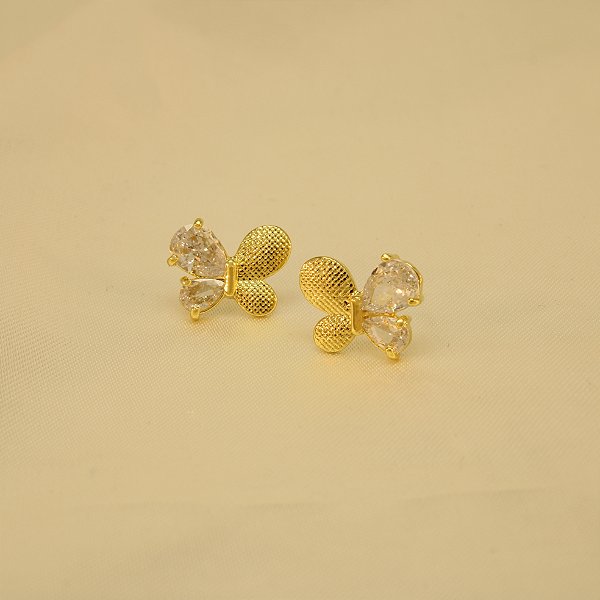 Brinco de Borboleta com Zircônia Cristal Banhado a Ouro 18k