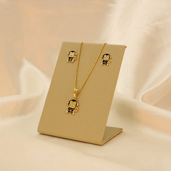 Conjunto Macaquinho com Detalhe em Resina Banhado a Ouro 18k