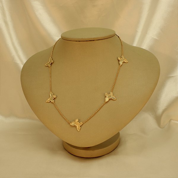 Gargantilha com Borboletas Banhado a Ouro 18k
