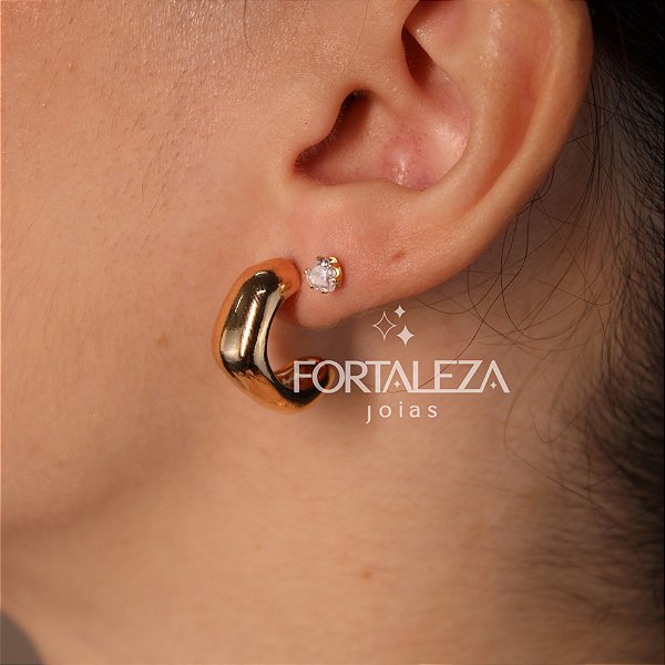 Brinco Argola com Design Geométrico Banhado a Ouro 18k