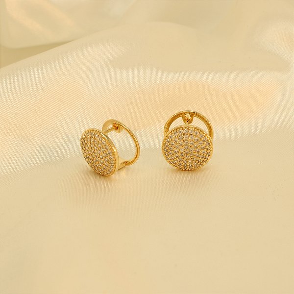 Brinco Argola Cravejado em Zircônia Banhado a Ouro 18k