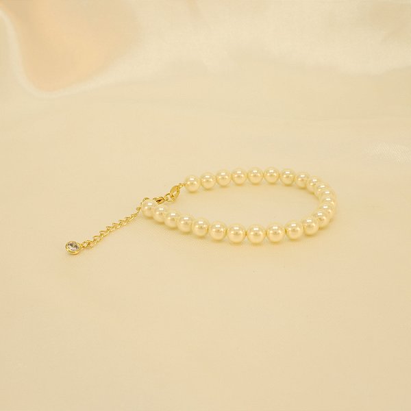 Pulseira de Pérolas com Zircônia Cristal Banhado a Ouro 18k