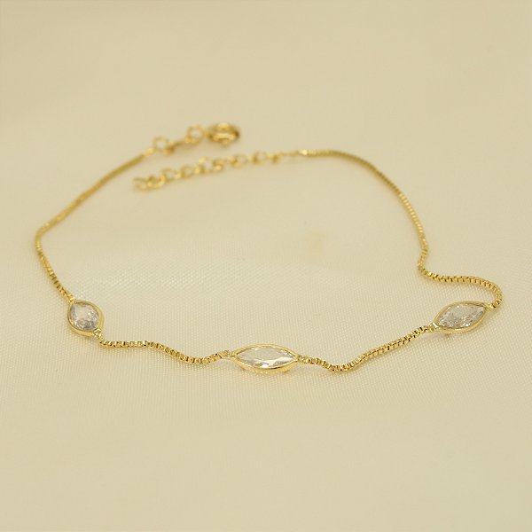 Tornozeleira com Detalhes em Zircônia Banhado a Ouro 18k
