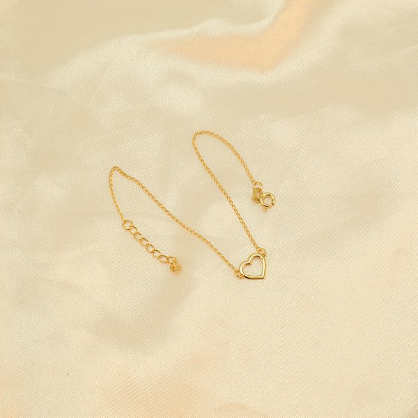 Tornozeleira com Coração Vazado Banhado a Ouro 18k