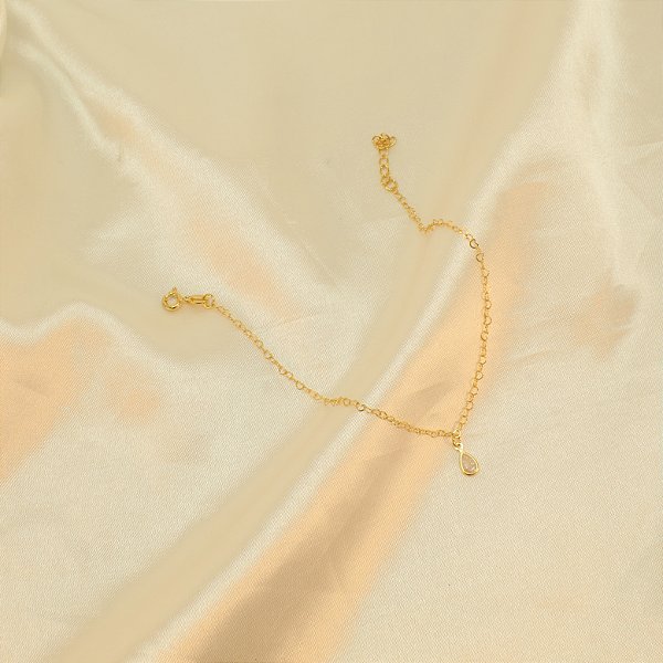 Tornozeleira com Zircônia Cristal Gota Banhado em Ouro 18k