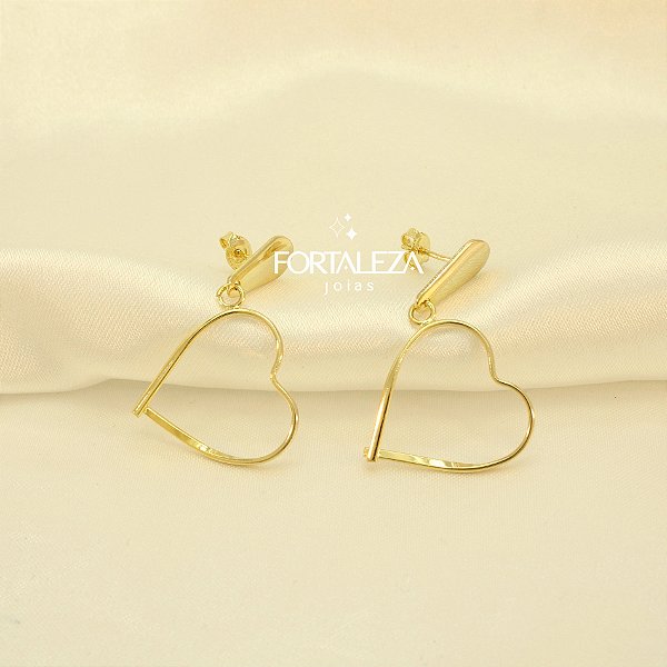 Brinco de Coração Vazado Banhado a Ouro 18k
